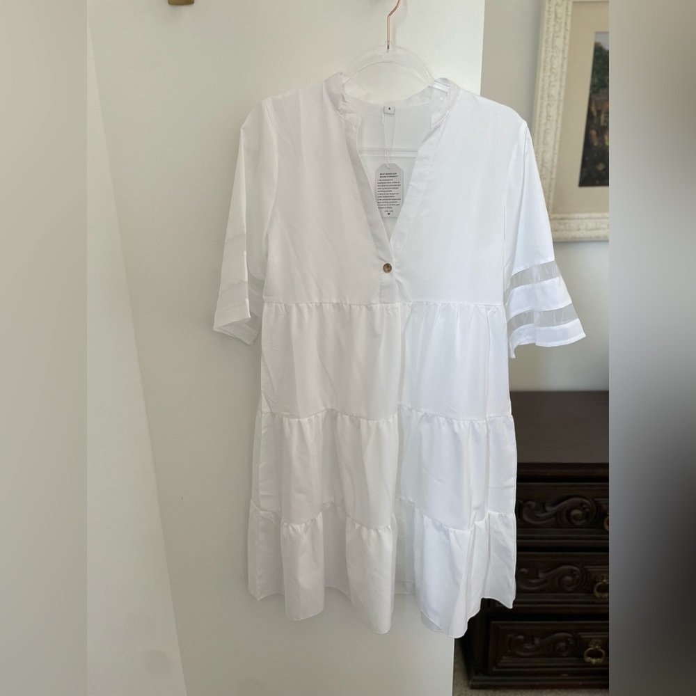 White dress sheer beach cover up short sleeve small NWT - Picture 3 of 9